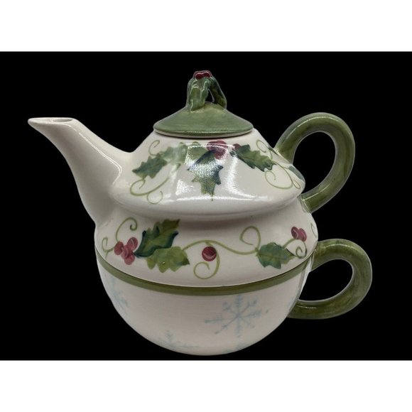 Tracy Porter Tea for One Christmas Holly Set - Picture 2 of 12